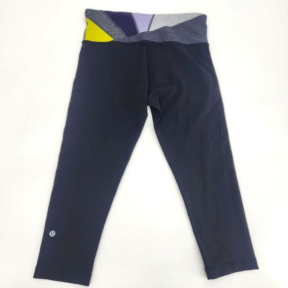 Lululemon Wunder Under Crop Leggings Womens Size 6 High Waist Black Purple Gym - Picture 3 of 7